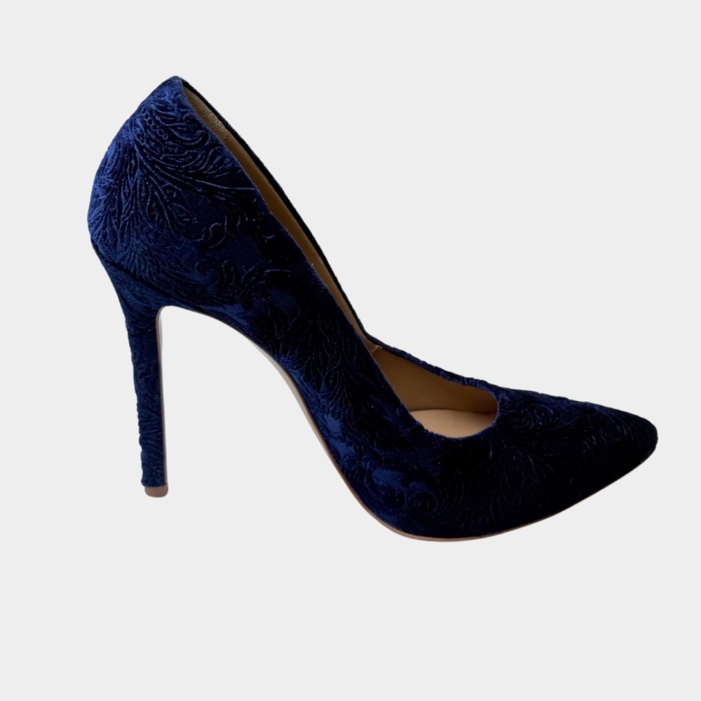 Marc Ellis Deep Navy Crushed Velvet Floral embossed Pump Size 40 Made in Italy - Picture 6 of 9